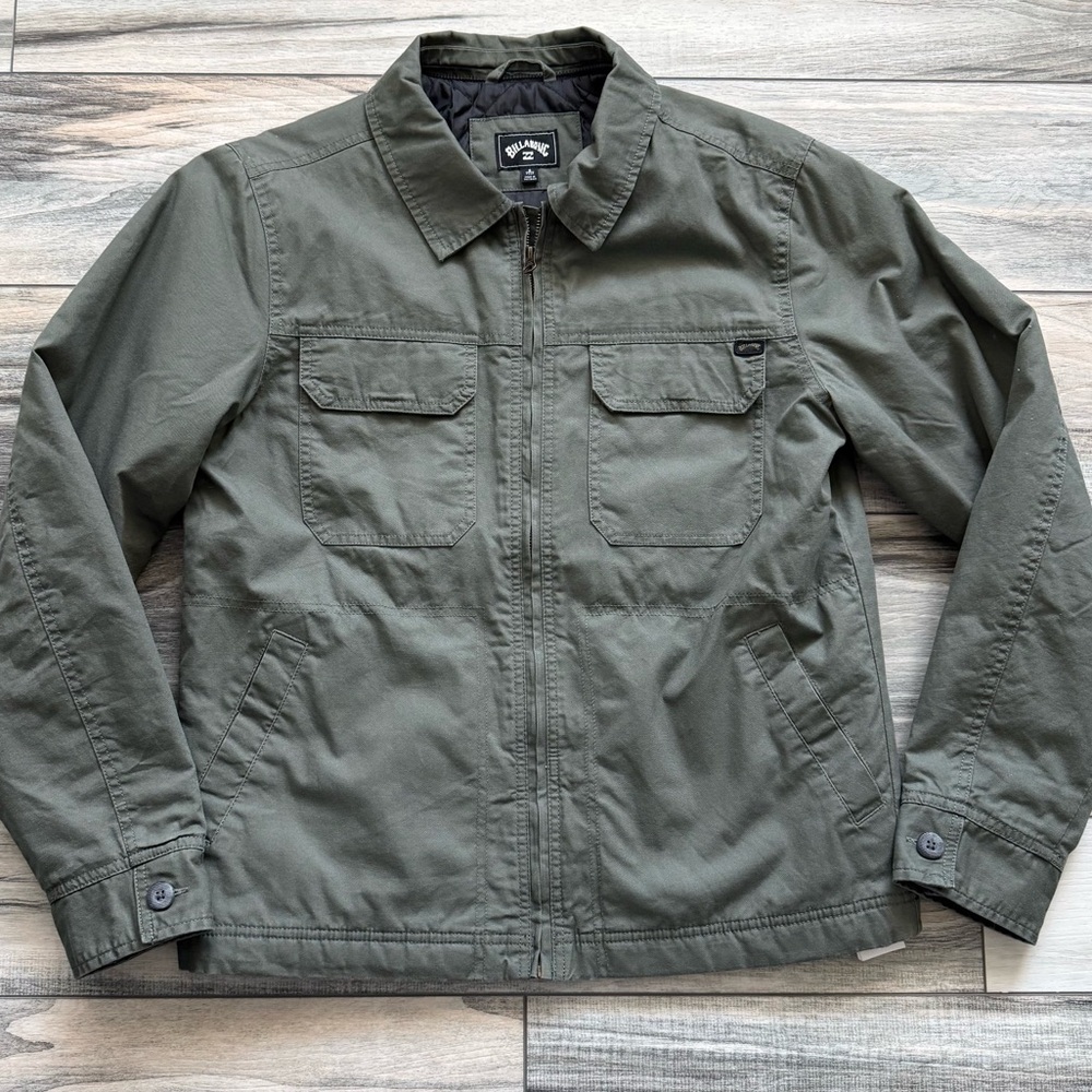 Billabong Quilted Lined Utility Jacket Olive Green Zip-Up Men’s Size S